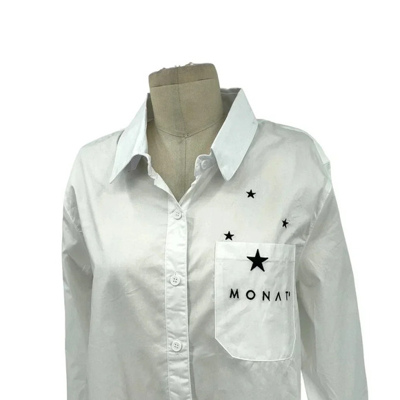 Monat Gear Monat Button Down Shirt White Start Logo Size Medium - Picture 4 of 12